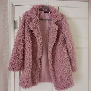 Fuzzy Kivenst Women's Dusty Pink Faux Fur Mid Length Coat Size Medium